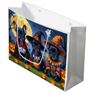 Black French Bulldogs Pumpkin Halloween Funny Large Gift Bag