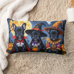 Black French Bulldogs Pumpkin Halloween Funny Lumbar Cushion