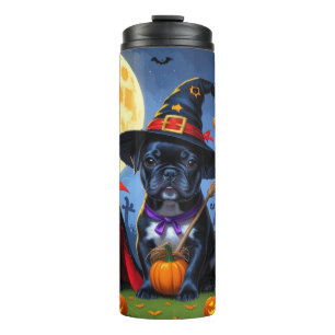 Black French Bulldogs Pumpkin Halloween Funny Thermal Tumbler
