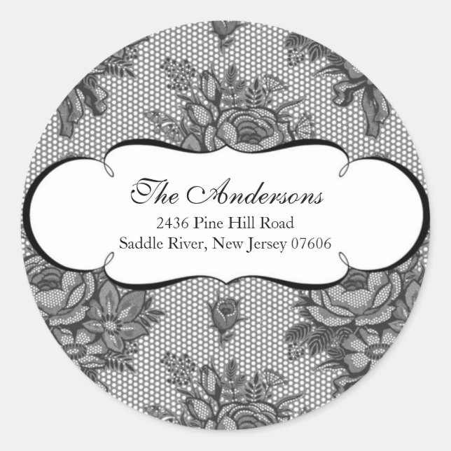 Black French Lace Address Wedding Sticker (Front)