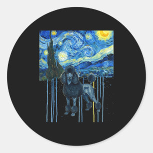 Black french poodle starry night style watercolor classic round sticker