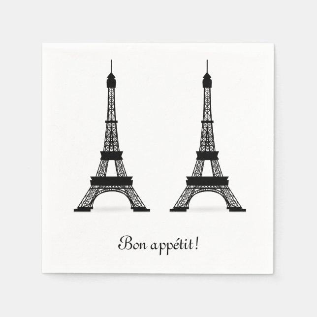 Black French Theme Eiffel Towers Bon Appetit Napkin (Front)
