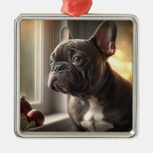 Black Frenchie Christmas Metal Tree Decoration