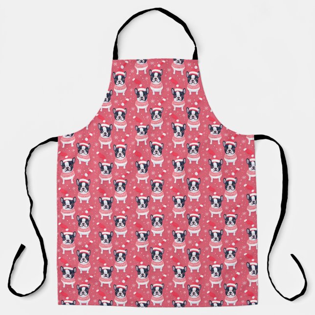 Black Frenchie Dog Christmas Cook's Apron (Front)