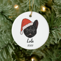 Black Frenchie Santa Hat Christmas Ornament