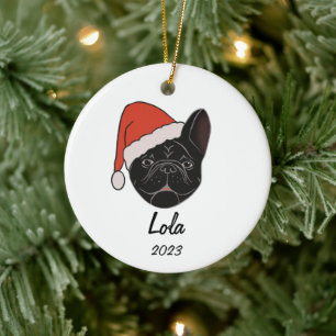 Black Frenchie Santa Hat Christmas Ornament