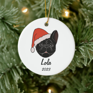 Black Frenchie Santa Hat Christmas Ornament