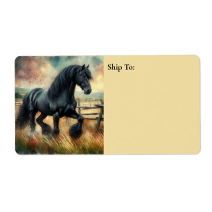 Black Fresian Horse Pasture Rustic Fence