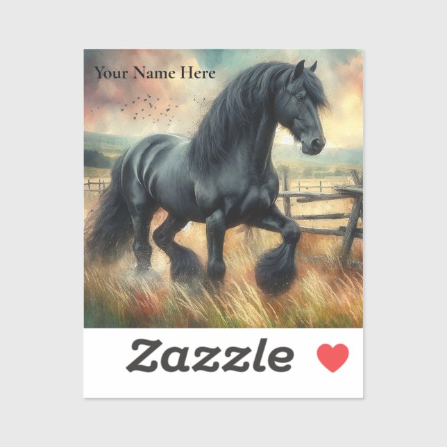 Black Fresian Horse Pasture Rustic Fence (Sheet)