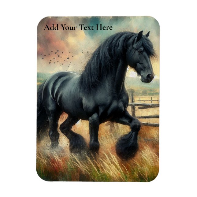 Black Fresian Horse Pasture Rustic Fence Magnet (Vertical)
