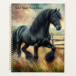Black Fresian Horse Pasture Rustic Fence Planner