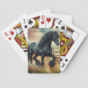 Black Fresian Horse Pasture Rustic Fence Playing Cards