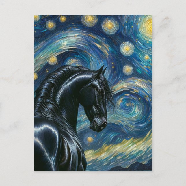 Black Fresian Horse Van Gogh Postcard (Front)