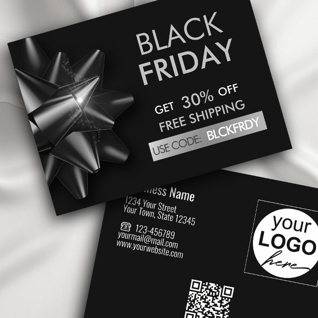 Black Friday Sale Bow Grey QR Code Discount Card (Creator Uploaded)