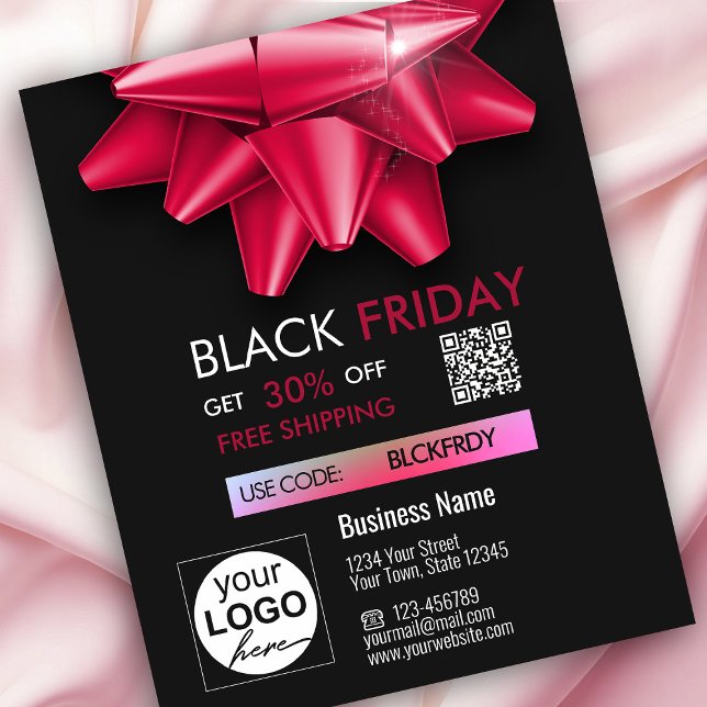 Black Friday Sale Pink Bow QR Code Discount Flyer (Creator Uploaded)