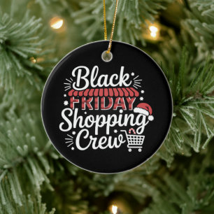 Black Friday Shopping Crew Christmas Santa Hat Ceramic Tree Decoration