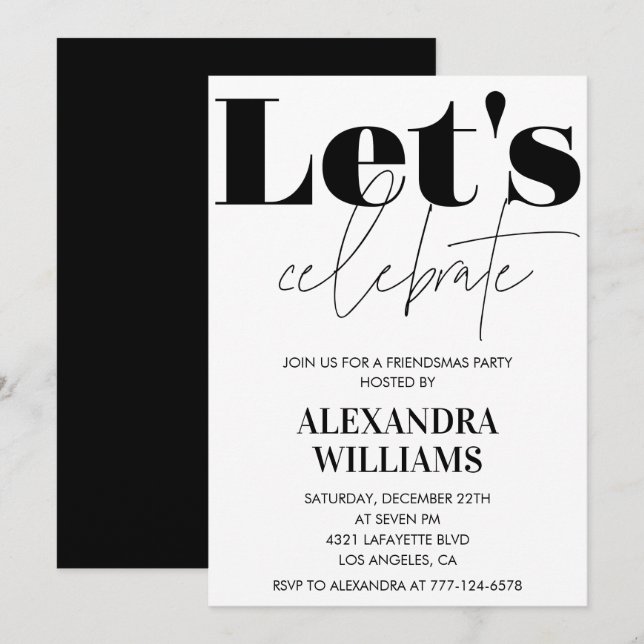 Black Friendsmas invitations Let's celebrate (Front/Back)