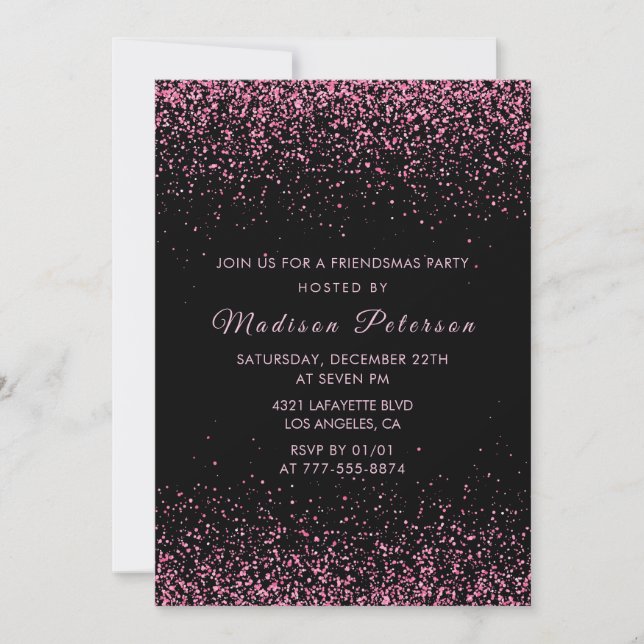 Black Friendsmas invitations Pink Glitter (Front)