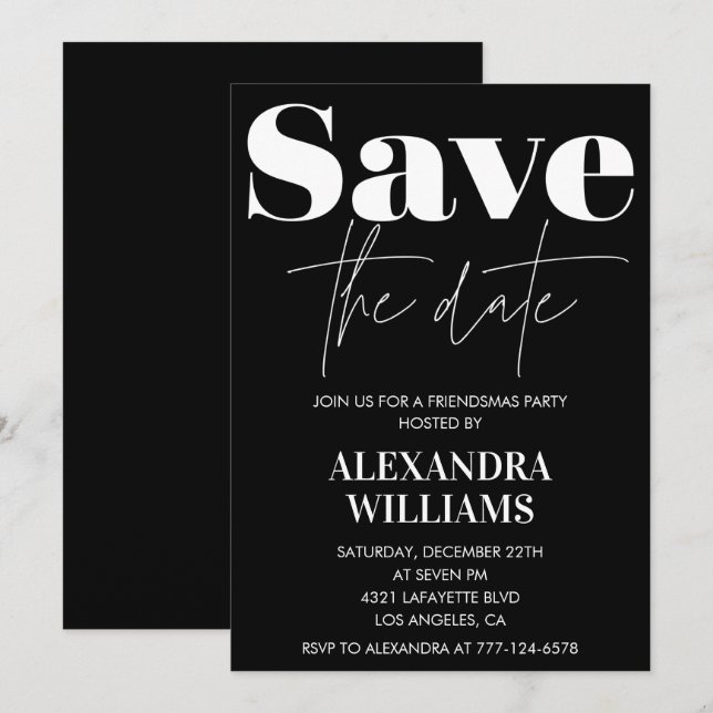 Black Friendsmas invitations Save the date (Front/Back)