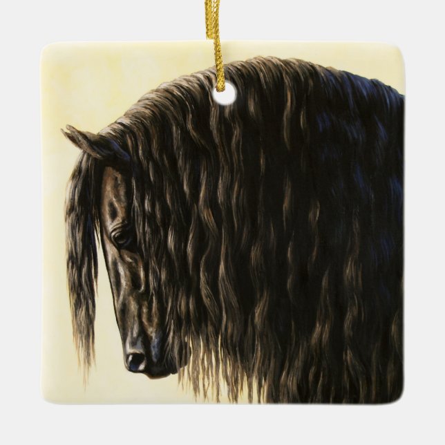 Black Friesian Draft Horse Ceramic Ornament (Front)