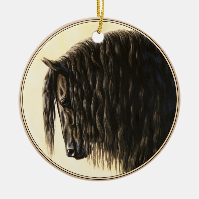 Black Friesian Draft Horse Ceramic Tree Decoration (Front)
