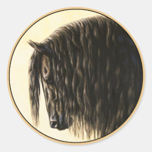 Black Friesian Draught Horse Classic Round Sticker