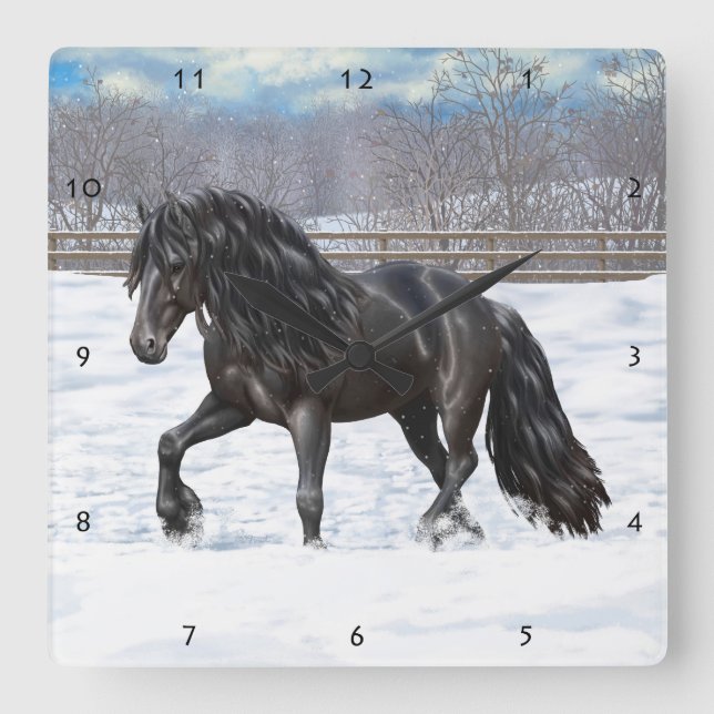 Black Friesian Draught   Horse Square Wall Clock (Front)