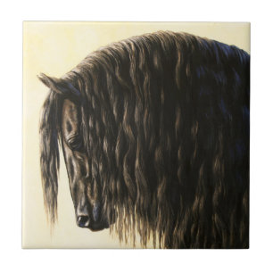 Black Friesian Draught Horse Tile