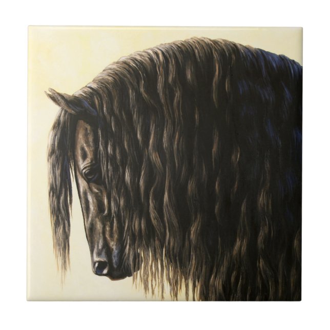 Black Friesian Draught Horse Tile (Front)