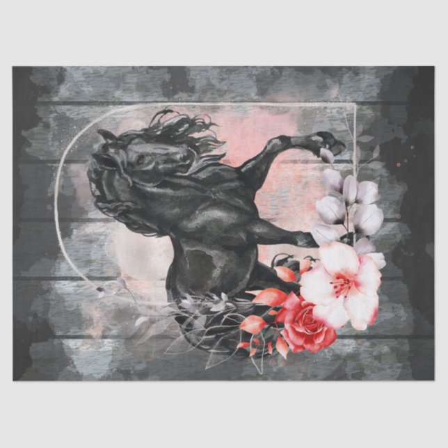 Black Friesian Horse Decoupage Tissue Paper (Front)