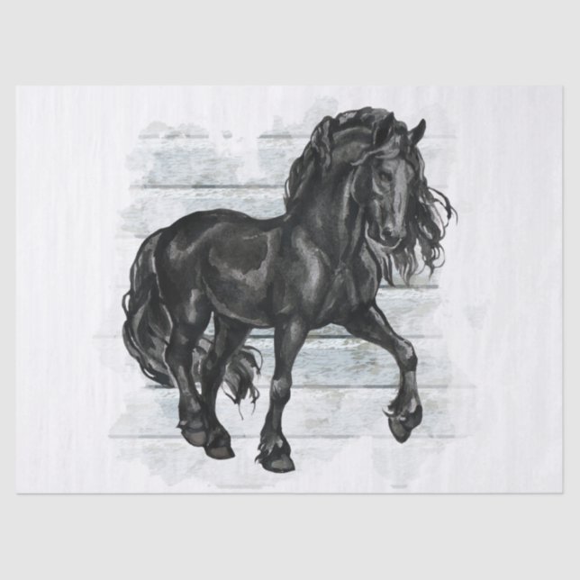 Black Friesian Horse Decoupage Tissue Paper (Front)