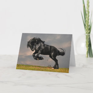 Black Friesian Horse Running Free Card