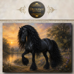 Black Friesian Horse Sunset Tissue Paper
