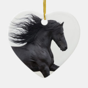 Black Friesian Runs Horse Christmas Ornament
