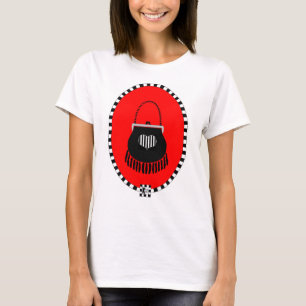 Black Fringed Purse in Red Oval t-shirt