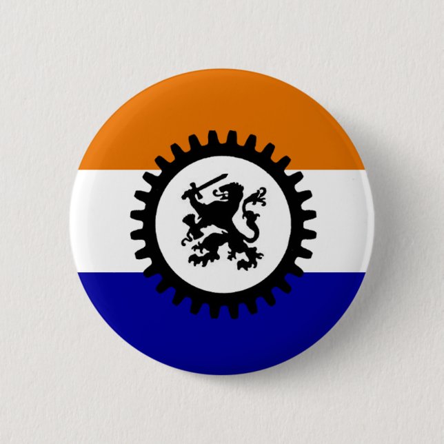 Black front orange blank blue 6 cm round badge (Front)