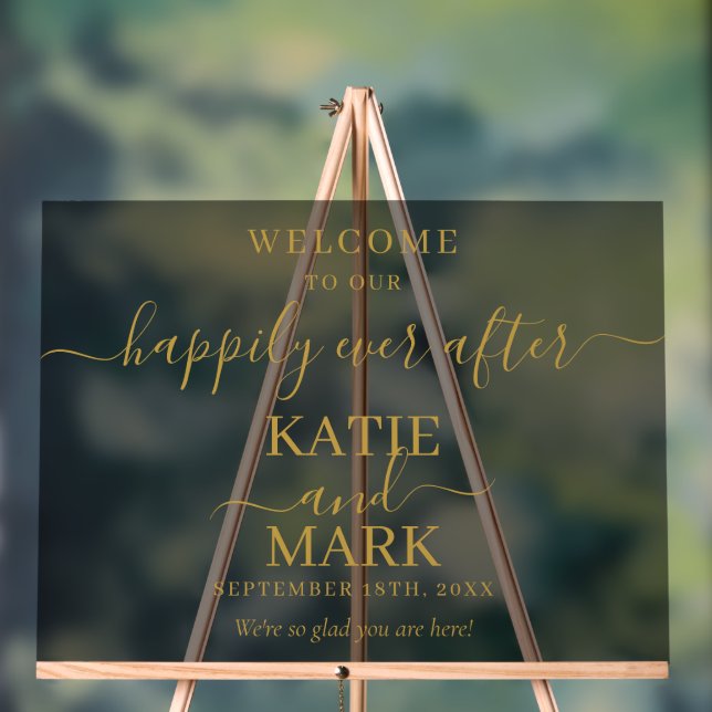 Black Frosted Happily Ever After Gold Welcome Acrylic Sign (Neutral)