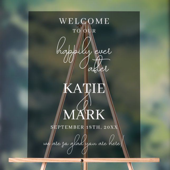 Black Frosted Happily Ever After Wedding Acrylic Sign (Neutral)