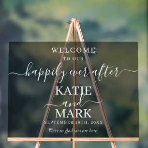 Black Frosted Happily Ever After White Welcome Acrylic Sign