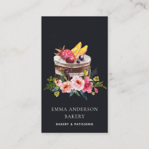 BLACK FRUIT FLORAL CAKE PATISSERIE CUPCAKE BAKERY BUSINESS CARD