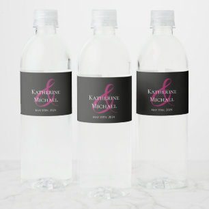 Black Fuchsia and White-Wedding- Water Bottle Label
