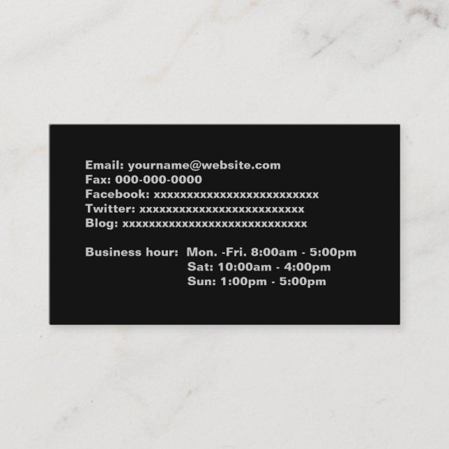 Black full information business cards, business card (Front)