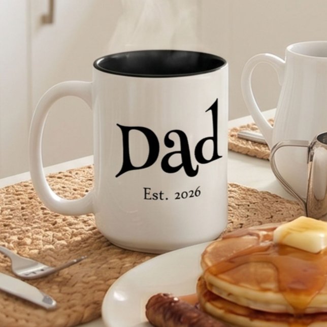 Black Fun Bold Simple Dad Established New Dad Two-Tone Coffee Mug (Creator Uploaded)