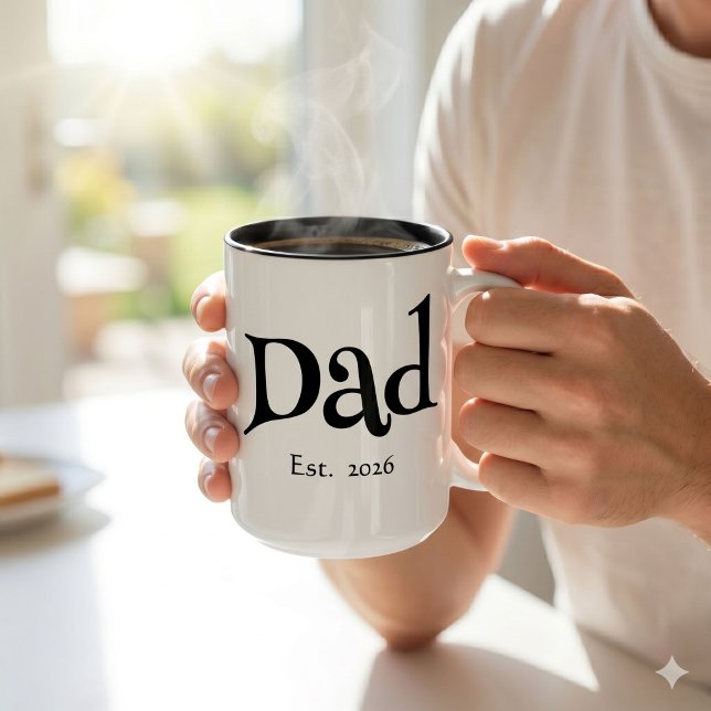 Black Fun Bold Simple Dad Established New Dad Two-Tone Coffee Mug (Creator Uploaded)