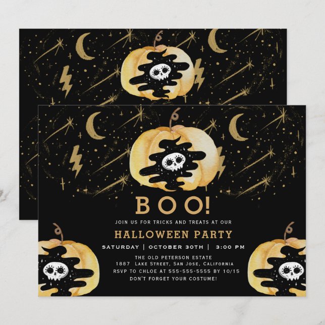  Black Fun Halloween Pumpkin Stars Invitation (Front/Back)