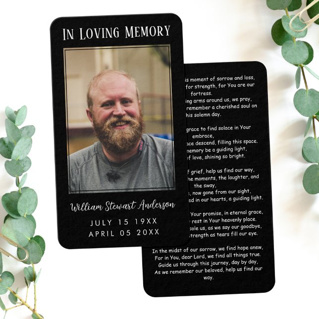 Black Funeral Sympathy Memorial Prayer Photo Card (Creator Uploaded)