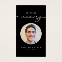 Black Funeral Sympathy Photo Memorial Prayer Card