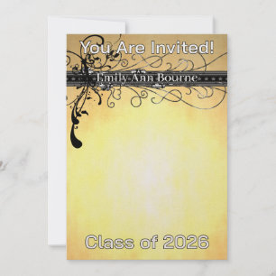 Black Funky Elegant Swirls-Change to Current Year Invitation