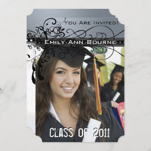 Black Funky Elegant Swirls Graduation Invite