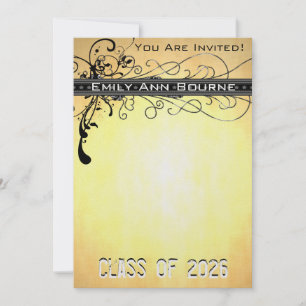 Black Funky Elegant Swirls Graduation Invite